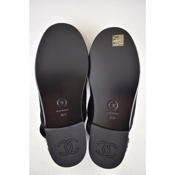 Chanel 25A Black Suede Shearling CC Moccasin Ballet Slingback Loafer Flat 36.5 - Picture 15 of 15